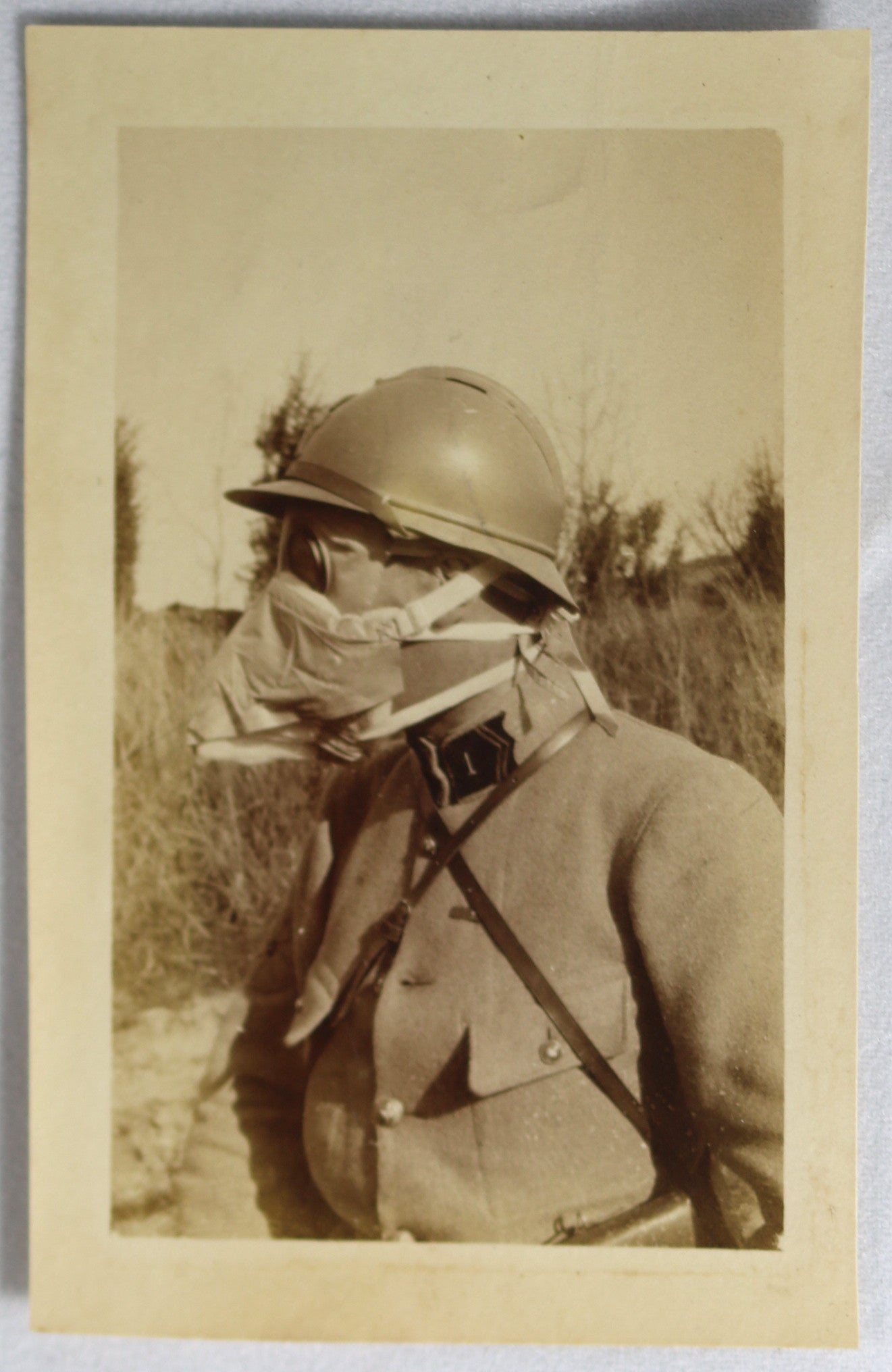 Guerre 14-18 WW1 soldat 1er Rég. Génie avec masque à gaz