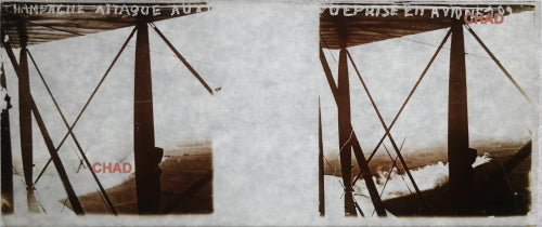 Guerre 14-18 attaque en Champagne vue de biplan, photo sur verre (WW1)