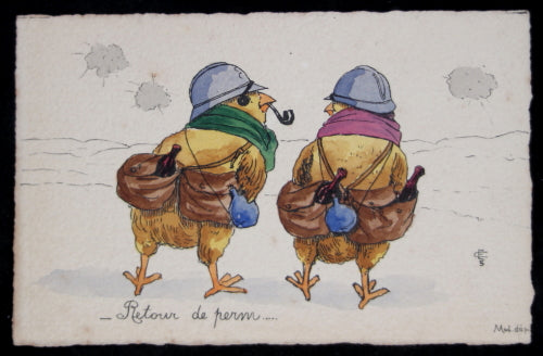 Guerre 14-18 carte de Pâques avec ‘poussins poilus’