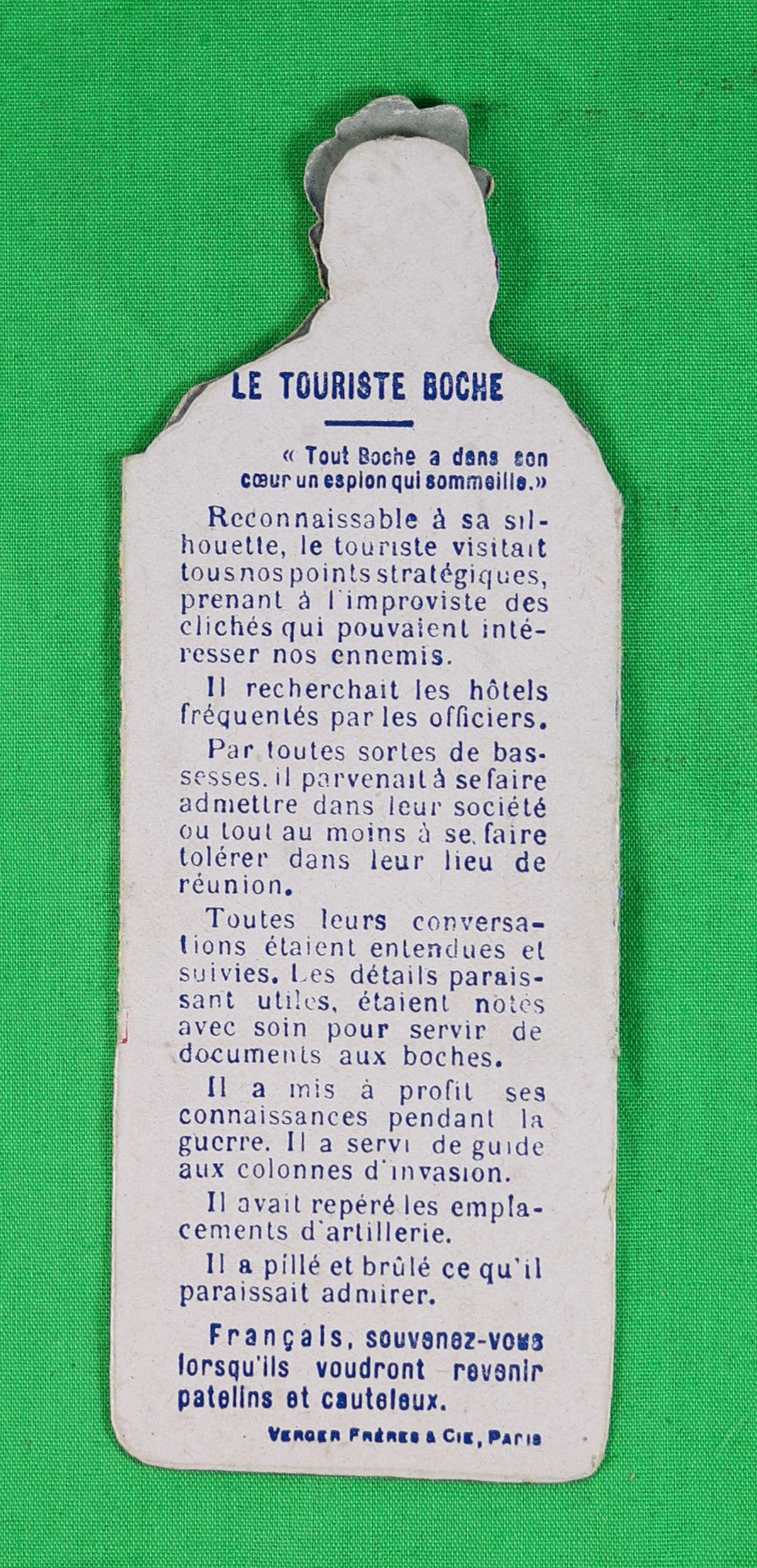 Guerre 14-18 carte système anti-allemand ‘Le Touriste Boche'