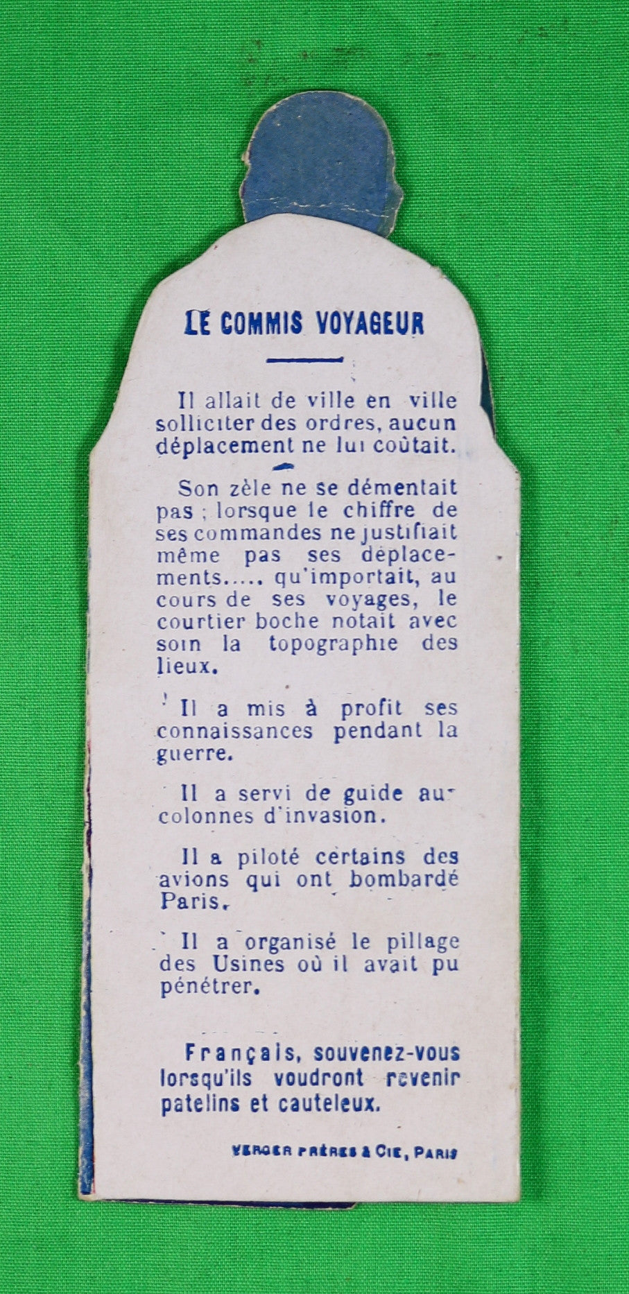 Guerre 14-18 carte système anti-allemand ‘Le commis voyageur Boche'