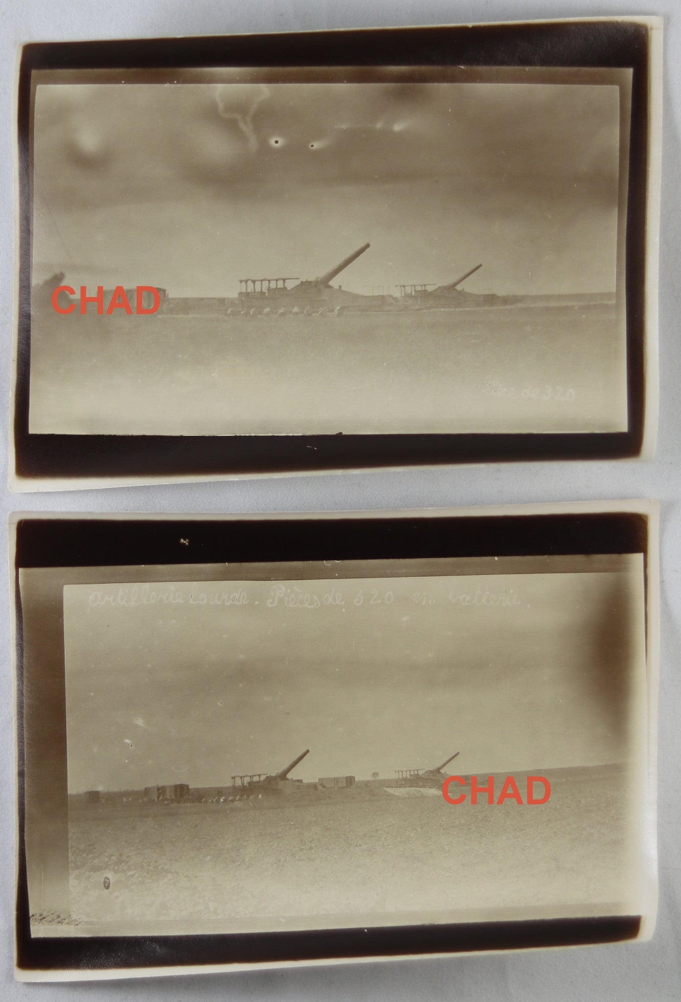 Guerre 14-18 deux photos canons ALVF 320 Faverolles (Somme) 1916