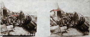 Guerre 14-18 deux photos tank détruits photo stéréo sur verre (WW1)