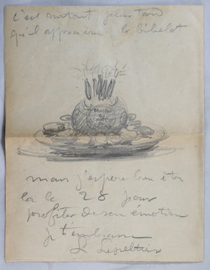 Guerre 14-18 lettre de l’artiste Leon Lepeltier avec dessin 1917