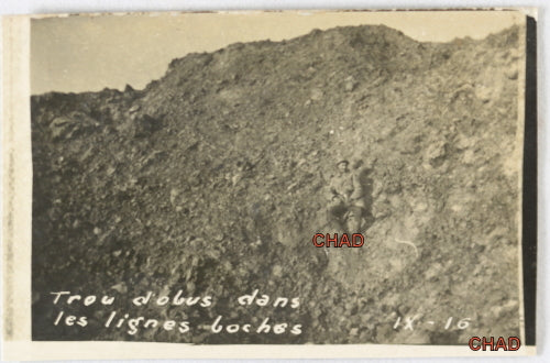 Guerre 14-18 photo 1916 trou d’obus lignes allemandes (Somme) Guerre 14-18 photo 1916 trou d’obus lignes allemandes (Somme)
