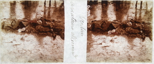 Guerre 14-18 photo Verdun aviateurs allemands mort, stéréo sur verre