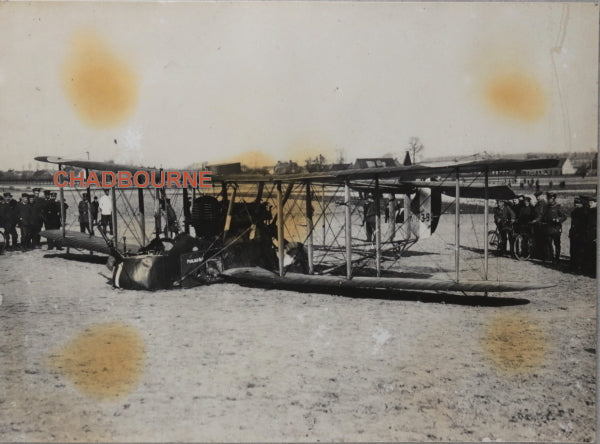 Guerre 14-18 photo d’un avion biplan Farman français écrasé