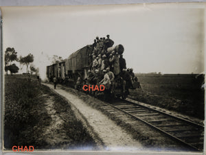 Guerre 14-18 photo poilus sur train avec ALVF 274mm (Somme)