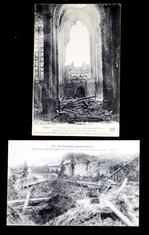 Guerre 14-18, sept cartes postales avec photos de villes endommagée