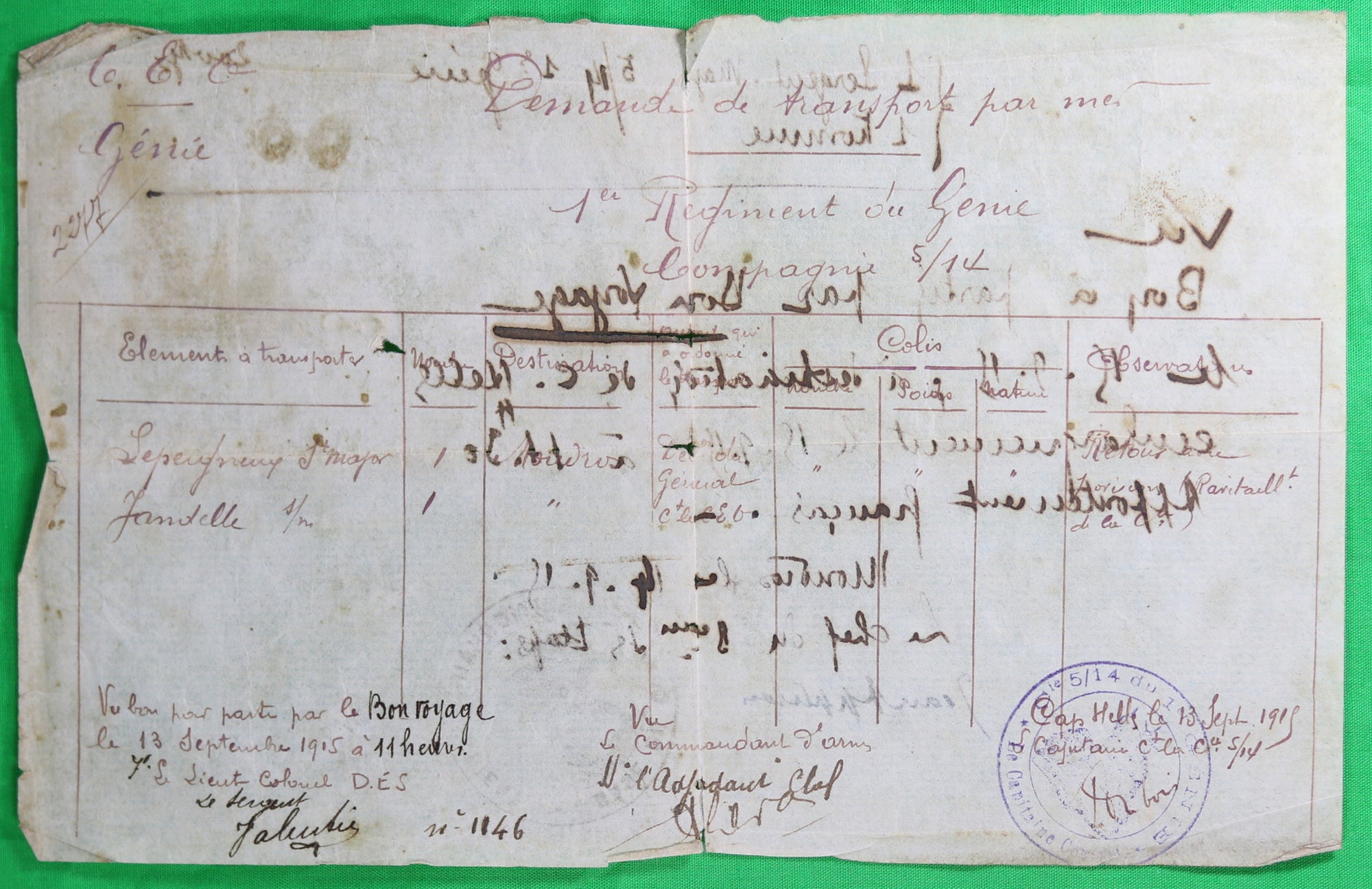 Guerre 14-18 transport par mer, 1er Régiment Genie aux Dardanelles Compagnie 4/15