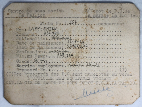Guerre 39-45 carte d’identité mécanicien dépot Marine La Pallice