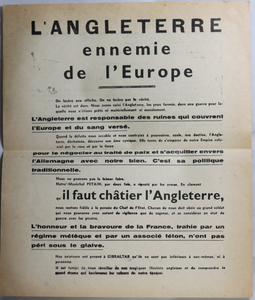 Guerre 39-45 propagande “L’Angleterre ennemie de l’Europe” #2