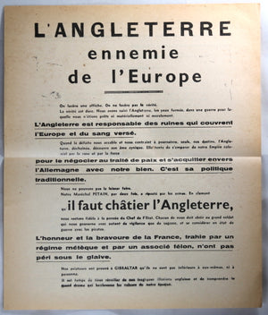 Guerre 39-45 propagande “L’Angleterre ennemie de l’Europe”