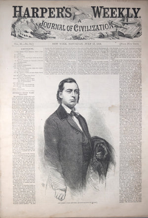Harper’s Weekly July 17 1858 – exhuming President Monroe, Gold Rush