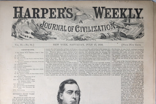 Harper’s Weekly July 17 1858 – exhuming President Monroe, Gold Rush