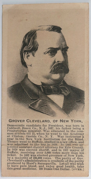Hood's Sarsaparilla card for Grover Cleveland 1884