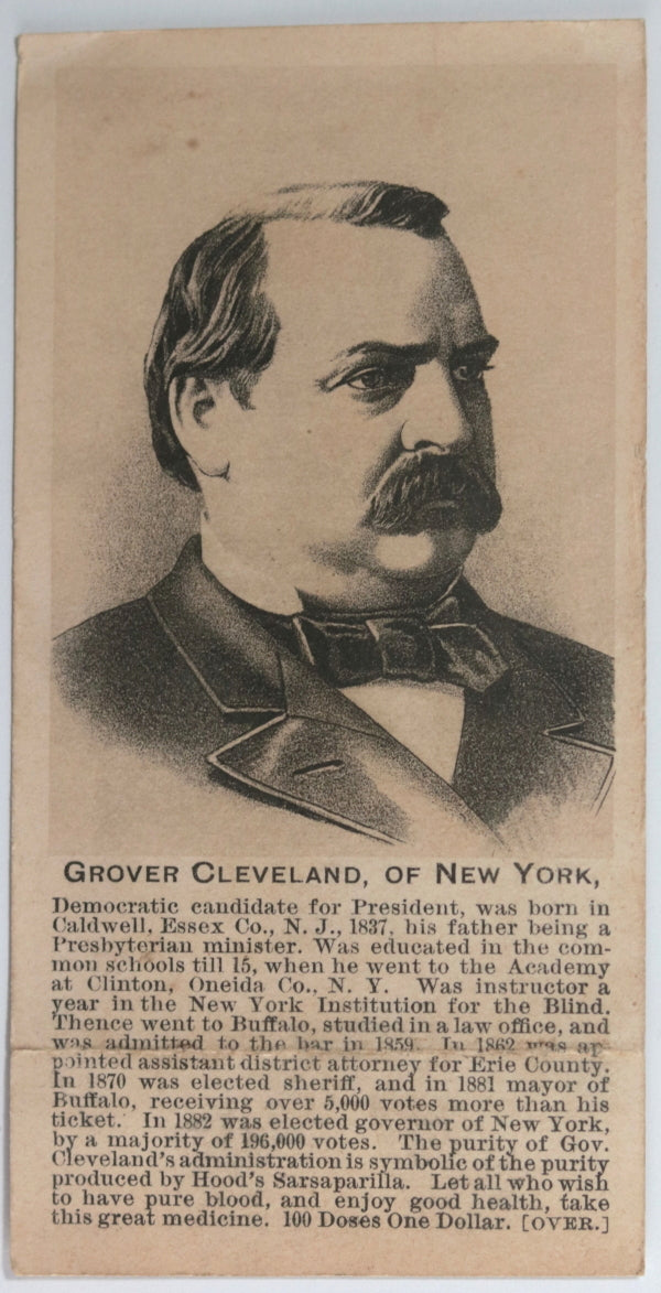 Hood's Sarsaparilla Campaign Card for Grover Cleveland's Presidential run of 1884