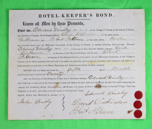 Hotel-Keeper's Bond - Clinton Ont. (1872) #2