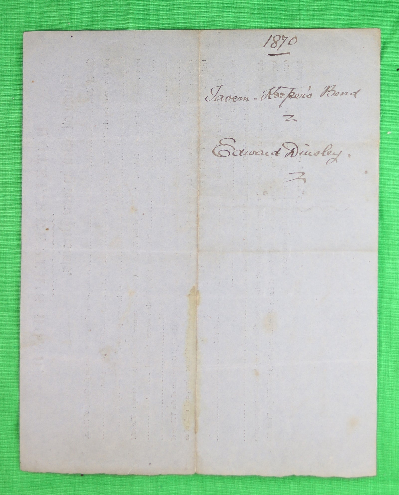 Hotel-Keeper's Bond - Clinton Ont. (1872) #2