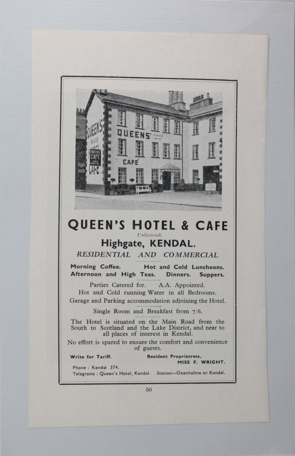 Levens Hotel near Kendal (Cumbria UK)  advertising 1930s