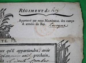 1765 Congé Limité Régiment du Roi Cavalerie