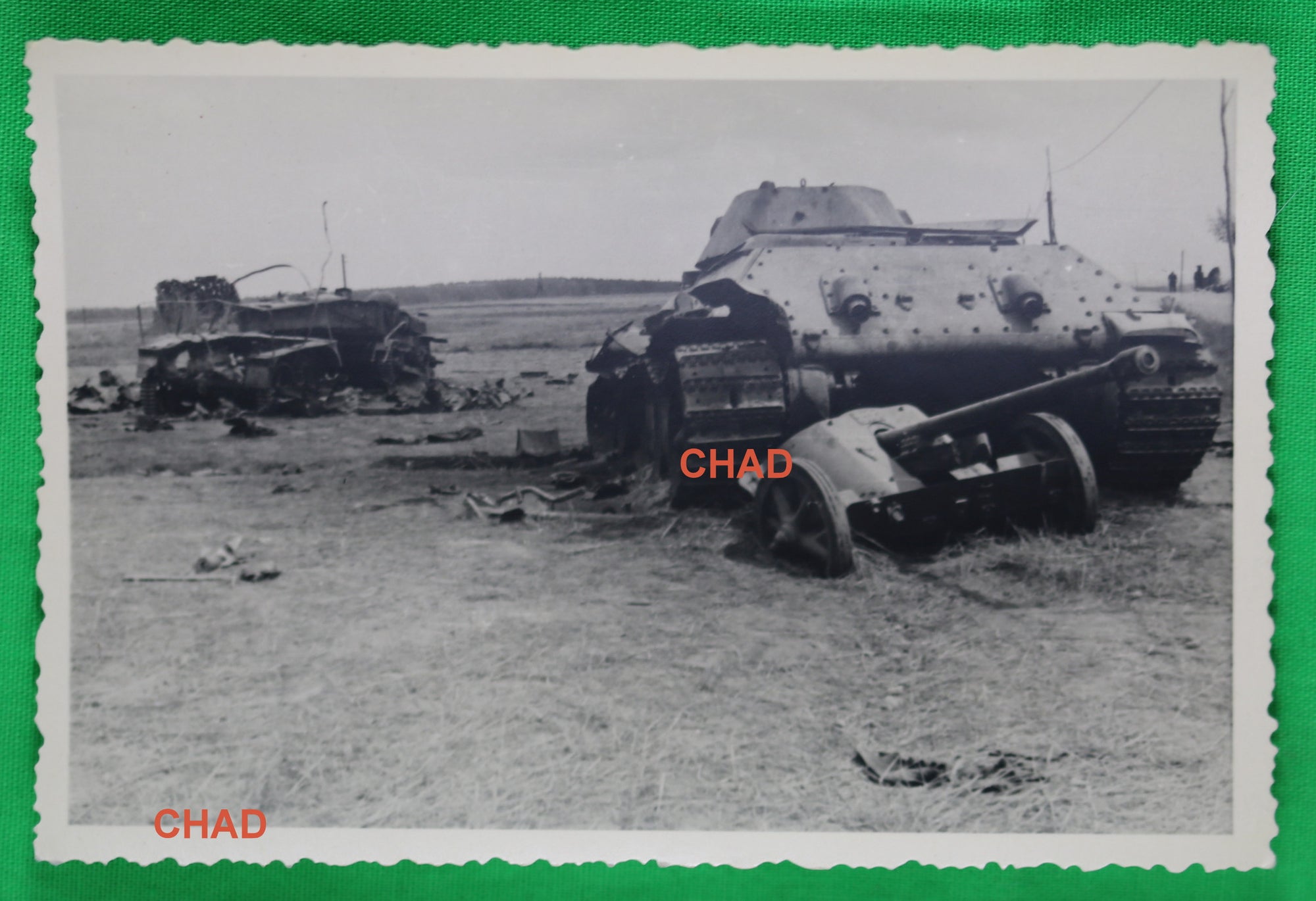 WW2 photo abandoned Russian tank and destroyed tracked vehicules