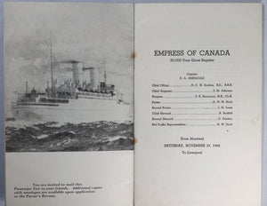 Canadian Pacific Steamship Passenger List - 1948