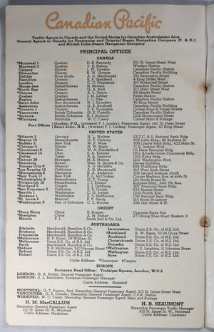 Canadian Pacific Steamship Passenger List - 1948