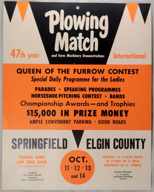 1960 poster 47th International Plowing Match Springfield Ontario