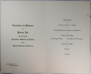 Menu for luncheon held for Japanese Baron Ito - Ottawa 1918