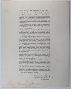 1880 Special Orders HQ of the Army signed by A-G Townsend