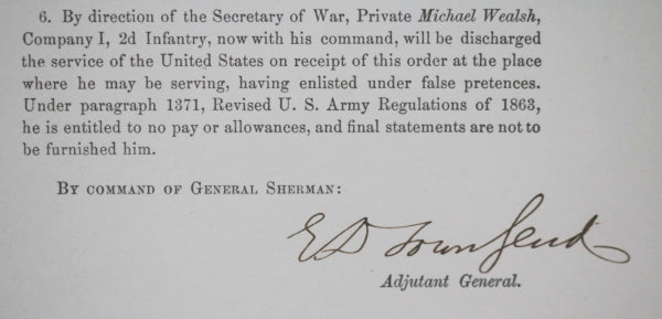 1880 Special Orders HQ of the Army signed by A-G Townsend