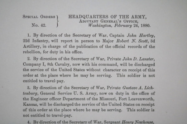 1880 Special Orders HQ of the Army signed by A-G Townsend