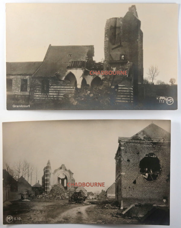Guerre 14-18 photo allemande ruine église de Grandcourt (Somme) Guerre 14-18 photo allemande ruine église de Grandcourt (Somme)