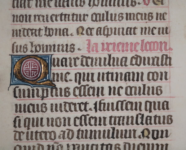 Illuminated vellum page Latin Book of Hours, Northern France c. 1480