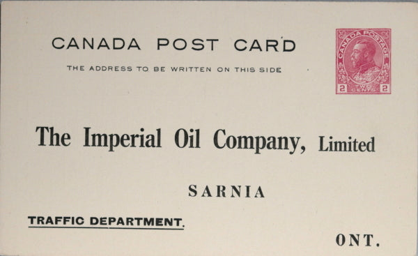 Imperial Oil Sarnia Ontario, prepaid postal card c. 1910s Imperial Oil Sarnia Ontario, prepaid postal card c. 1910s