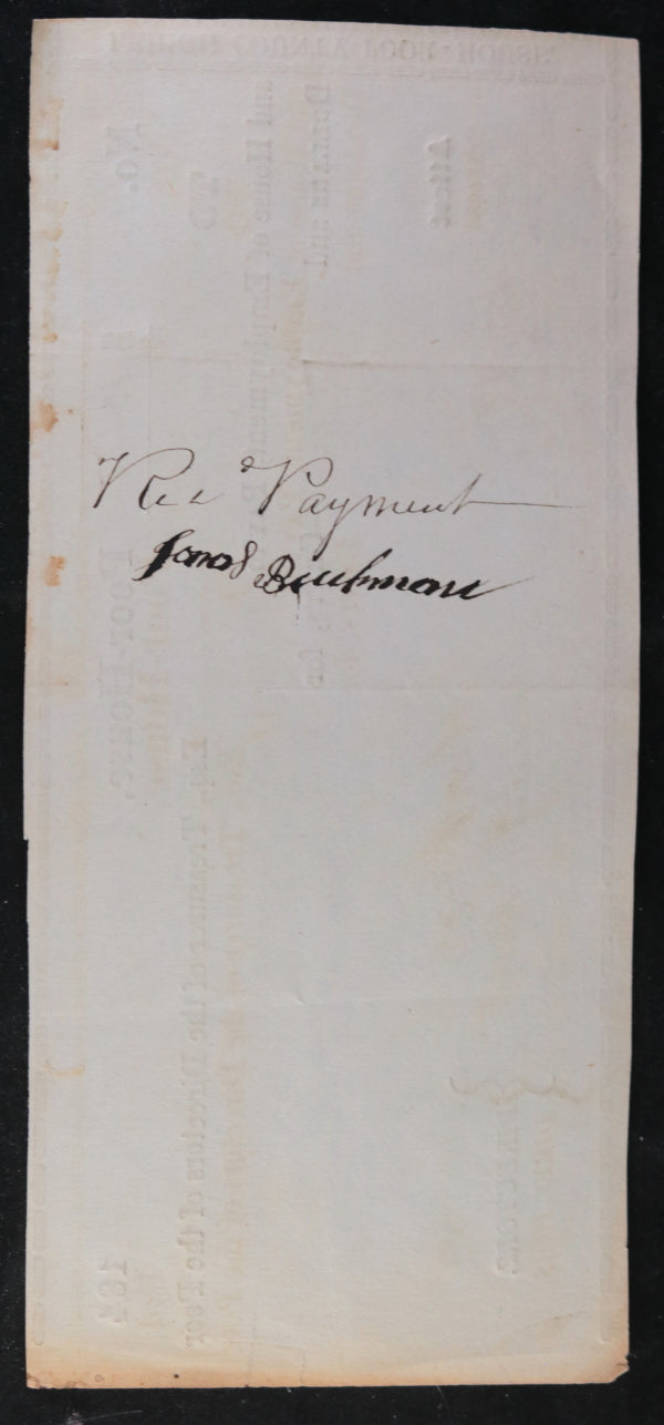 Jan. 1st 1849 Allentown PA Lehigh County Poor-House cheque for weaving