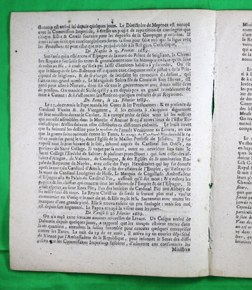 Journal Gazette de Hollande du 19 mars 1689
