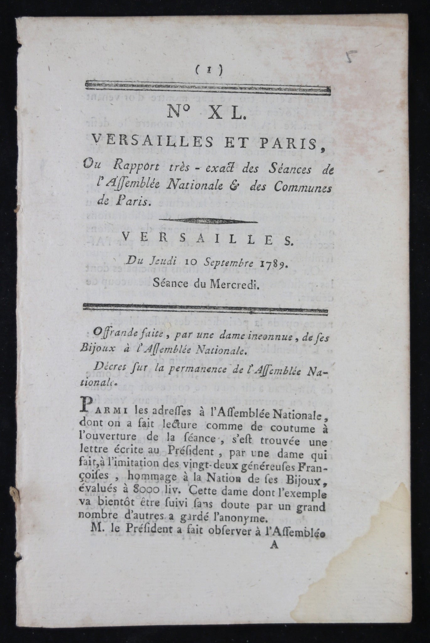 Journal ‘Versailles et Paris‘ No. XL 10 septembre 1789