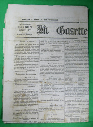 Journal français 'Gazette de France' Mardi 9 Aout 1870 (Guerre franco-allemande)