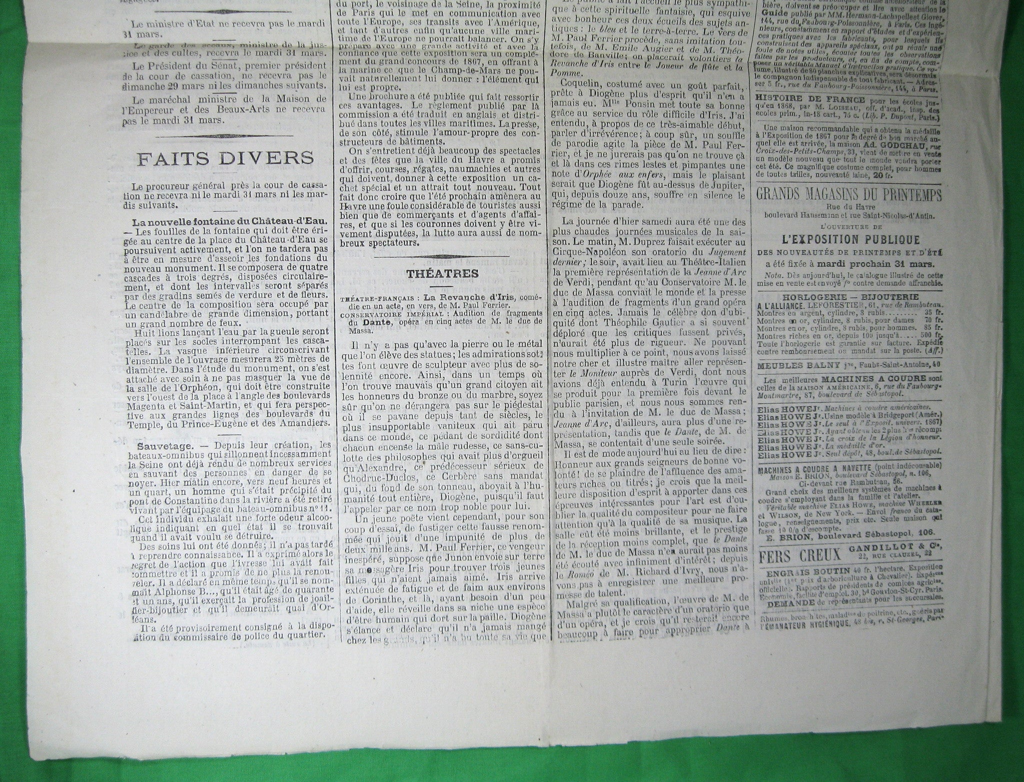 Journal français 'Le Moniteur Universel' Lundi 30 Mars 1868 Journal français 'Le Moniteur Universel' Lundi 30 Mars 1868