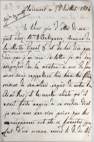 Juillet 1856 lettre Reine Marie-Amélie, épouse Roi Louis Philippe