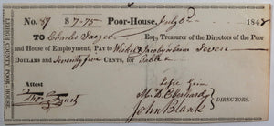 July 3rd 1848 Allentown PA Lehigh County Poor-House cheque for table