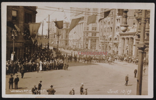 June 10, 1919 Canada photo postcard mounted police in Winnipeg Riot