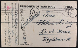 June1943 card German soldier POW Camp #133 Lethbridge AB to Germany