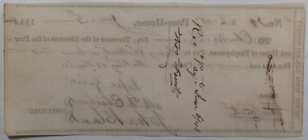 June th 1848 Allentown PA Lehigh County Poor-House cheque 12 benches