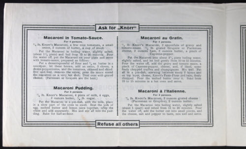 Knorr Macaroni - advertising flyer with recipes (early 20th)