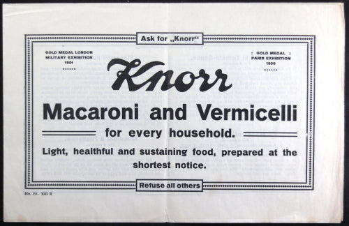 Knorr Macaroni - advertising flyer with recipes (early 20th)