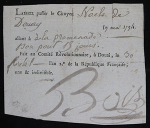Laissez passer par Comité Révolutionnaire de Douai 19 mai 1794