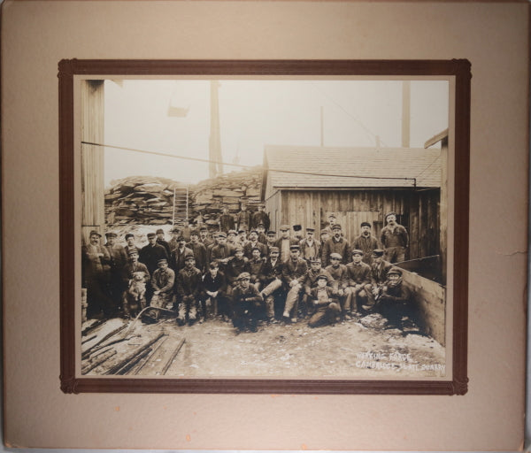 Large B&W photo workers at Cambridge Pennsylvania slate quarry c.1910s